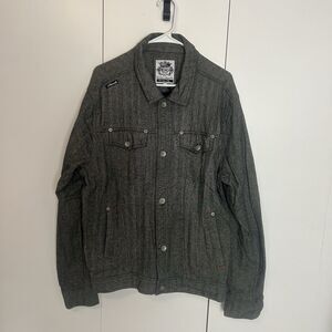 Vintage Akademiks Grey/Black Herringbone Jacket Size 2XL 90s Y2K Stereo Hip Hop